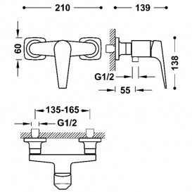 Змішувач для душу Tres Canigo Plus одноважільний з душовою гарнітурою хром 21816701