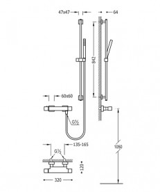 Термостат для душу Tres Cuadro-Tres з ручним душем хром 00716402