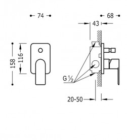 Смеситель для душа Tres Loft-Tres встраиваемый 2 потребителя хром 20018001