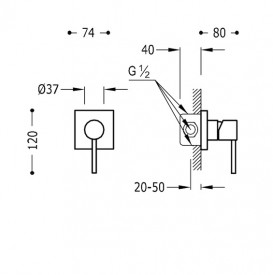 Змішувач для душа Tres Max-Tres одноважільний вбудовується 1 канал хром 06217702