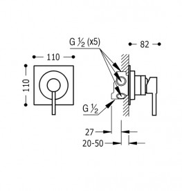 Змішувач для душа Tres Max-Tres одноважільний вбудовується 5 каналів хром 134550