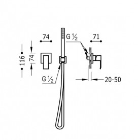 Змішувач для душа Tres Cuadro Tres одноважільний з ручним душем хром 00617703