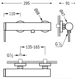Змішувач для душа Tres Mono-Term одноважільний з ручним душем хром 20116701