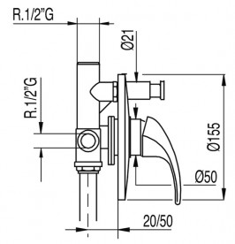 Смеситель для душа Tres Monotres 2000 однорычажный 2 канала хром 07218012
