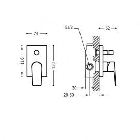 Змішувач для душу Tres Project colors одноважільний вбудований на 2 споживача чорний матовий 21118001NM
