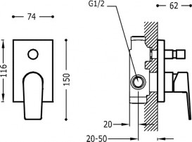 Смеситель для душа Tres Project-Tres однорычажный скрытого монтажа хром 21118001