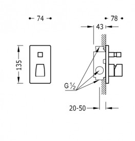 Змішувач для душа Tres Slim-Tres одноважільний вбудовується 2 каналу хром 20218002