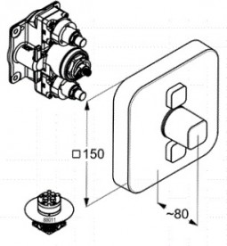 Змішувач для душа вбудовується Kludi Push прямокутний верхня частина з механізмом для двох джерел води хром 386110538