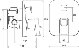 Змішувач для душа вбудовується Ravak 10 ° TD 065.00 з перемикачем для R-box X070070