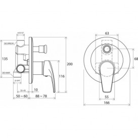 Змішувач для душа вбудовується Ravak Neo NO 061.00 змішувач з перемикачем X070020
