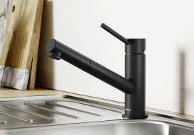 Змішувач для кухні Blanco Kano-S з висувною лійкою Silgranit чорний матовий 526668