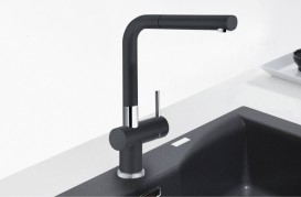 Смеситель для кухни Franke Active Plus Doc однорычажный с выносным изливом латунь покрытие Fragranite хром/оникс 115.0373.901