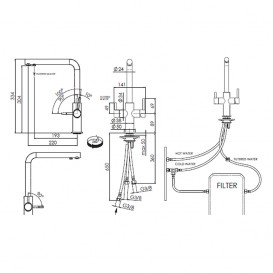 Смеситель для кухни Franke Neptune Clear Water двухрычажный для водопроводной и фильтрованной воды латунь хром/шоколад 115.0370.696