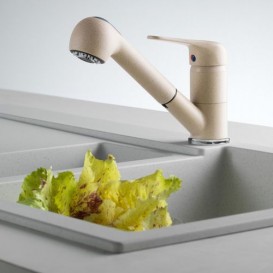 Смеситель для кухни Franke Novara-Plus однорычажный с выносным изливом латунь покрытие Fragranit миндаль 115.0470.666