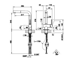 Смеситель для кухни Gessi Acciaio c выдвижной лейкой нержавеющая сталь полированная 60598#239