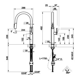 Змішувач для кухні Gessi Cesello під фільтр із висувною лійкою латунь браширована 60826#727