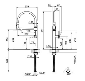 Смеситель для кухни Gessi Cesello с выдвижной лейкой матовый черный 60214#299