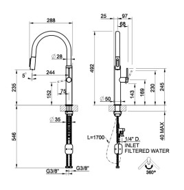 Змішувач для кухні Gessi Flessa під фільтр із висувною лійкою латунь браширована 60822#727