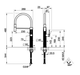 Смеситель для кухни Gessi Flessa с выдвижной лейкой матовый черный 60014#299
