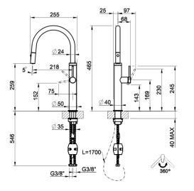 Змішувач для кухні Gessi Flessa з висувною лійкою чорний метал брашований 60022#707