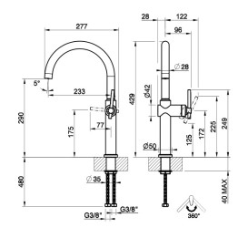 Смеситель для кухни Gessi Habito однорычажный бронза брашированная 60670#726