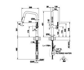 Смеситель для кухни Gessi Habito под фильтр с выдвижной лейкой медь брашированная 60852#708