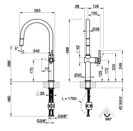Смеситель для кухни Gessi Habito с выдвижной лейкой медь брашированная 60672#708
