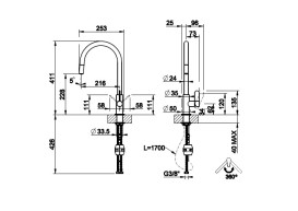 Змішувач для кухні Gessi Helium з висувною лійкою матовий чорний 60077#299