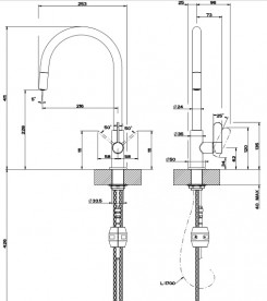 Смеситель для кухни Gessi Helium с выдвижной лейкой нержавеющая сталь 60077#149