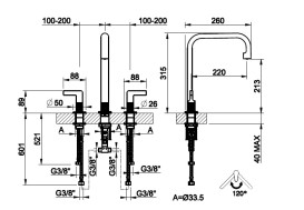 Змішувач для кухні Gessi Inciso на 3 отвори латунь 58701#710