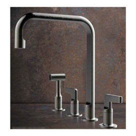 Смеситель для кухни Gessi Inciso на 4 отверстия с выдвижным душем черный металл 58703#706