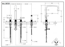 Змішувач для кухні Gessi Inciso на 4 отвори з висувним душем мідь брашірованная 58703#708