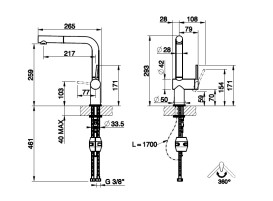 Смеситель для кухни Gessi Inedito с выдвижной лейкой нержавеющая сталь 60433#149