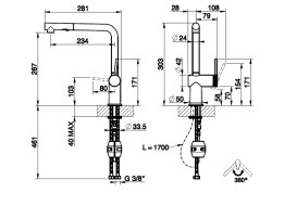 Смеситель для кухни Gessi Inedito с выдвижной лейкой матовый черный 60478#299