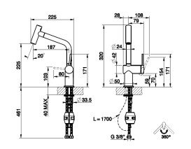 Смеситель для кухни Gessi Inedito с вытяжной лейкой хром 60425#031