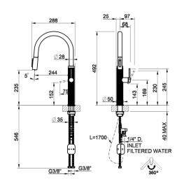 Змішувач для кухні Gessi Meccanica під фільтр з висувною лійкою матовий чорний 60824#299