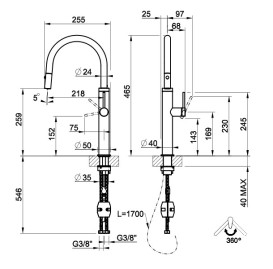 Смеситель для кухни Gessi Meccanica с выдвижной лейкой бронза брашированная 60024#726