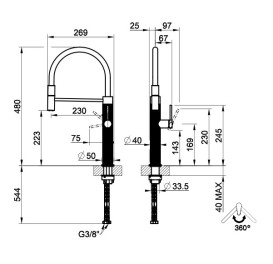 Смеситель для кухни Gessi Meccanica с выдвижной лейкой латунь брашированная 60012#727
