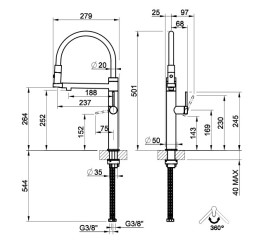 Смеситель для кухни Gessi Meccanica с выдвижной лейкой нержавеющая сталь полированная 60212#239