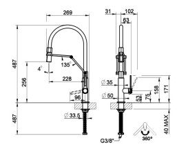 Змішувач для кухні Gessi Officine з висувною лійкою бронза брашована 60055#726