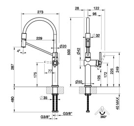 Смеситель для кухни Gessi Officine Volantino с вытяжной лейкой нержавеющая сталь/матовый черный 60205#599