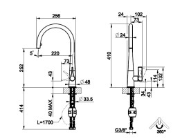 Смеситель для кухни Gessi Proton с выдвижной лейкой матовый черный 17153#299