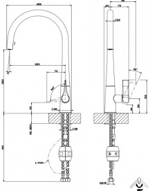 Смеситель для кухни Gessi Proton с вытяжной лейкой нержавеющая сталь 17153#149