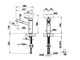 Смеситель для кухни Gessi Thalium с выдвижной лейкой матовый черный 60536#299