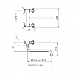 Смеситель для кухни GRB Cocinas 1866 двухвентильный настенный хром 80955800