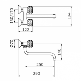 Змішувач для кухні GRB Cocinas настінний двухвентільний хром 2152446034