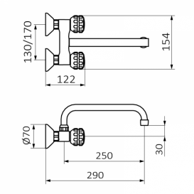 Смеситель для кухни GRB Cocinas настенный двухвентильный хром 2152546034