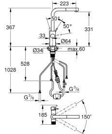 Смеситель для кухни Grohe Blue Pure Minta под фильтр с выдвижной лейкой хром 30601000