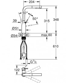 Змішувач для кухні Grohe Essence одноважільний з висувною лійкою фантомний чорний 30504KF0