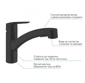Змішувач для кухні Grohe QuickFix Start одноважільний з висувною лійкою чорний матовий 303072431